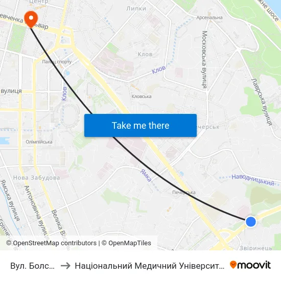 Вул. Болсуновська to Національний Медичний Університет Імені О. О. Богомольця map
