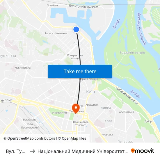 Вул. Турівська to Національний Медичний Університет Імені О. О. Богомольця map