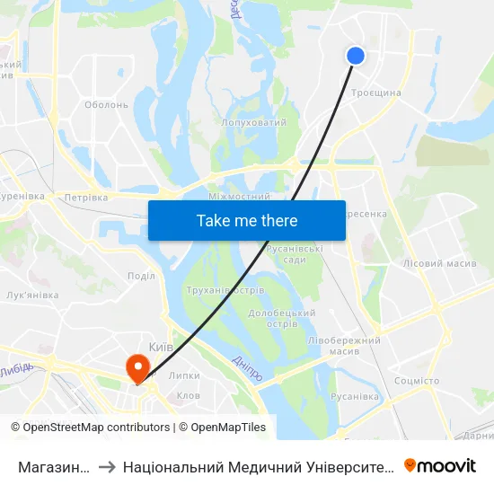 Магазин Радунь to Національний Медичний Університет Імені О. О. Богомольця map