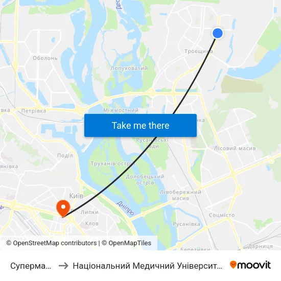 Супермаркет Billa to Національний Медичний Університет Імені О. О. Богомольця map