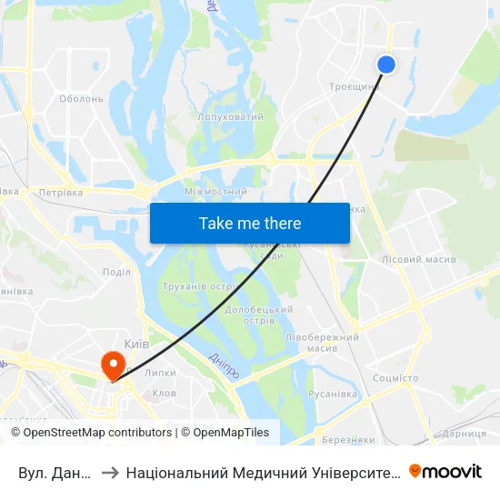 Вул. Данькевича to Національний Медичний Університет Імені О. О. Богомольця map