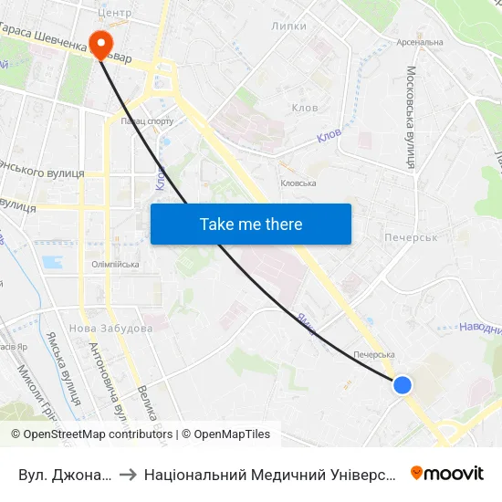 Вул. Джона Маккейна to Національний Медичний Університет Імені О. О. Богомольця map