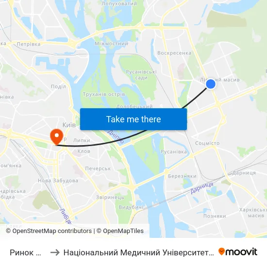 Ринок Лісовий to Національний Медичний Університет Імені О. О. Богомольця map