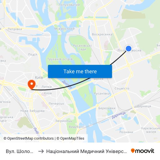 Вул. Шолом-Алейхема to Національний Медичний Університет Імені О. О. Богомольця map