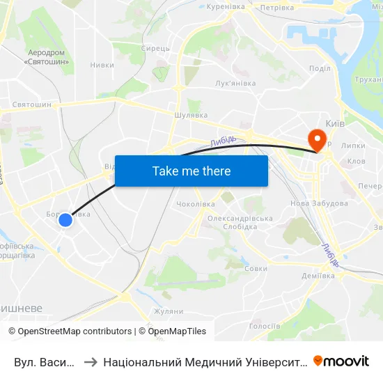 Вул. Василя Кучера to Національний Медичний Університет Імені О. О. Богомольця map