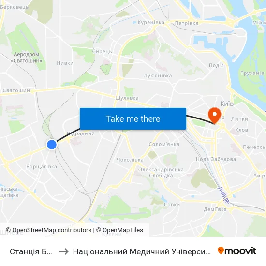 Станція Борщагівка to Національний Медичний Університет Імені О. О. Богомольця map