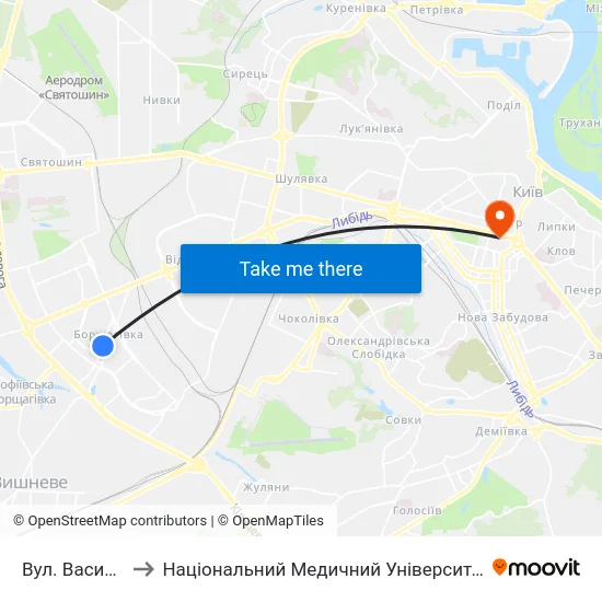 Вул. Василя Кучера to Національний Медичний Університет Імені О. О. Богомольця map