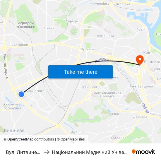 Вул. Литвиненко-Вольгемут to Національний Медичний Університет Імені О. О. Богомольця map