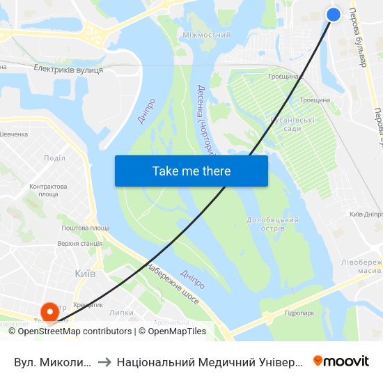 Вул. Миколи Кибальчича to Національний Медичний Університет Імені О. О. Богомольця map