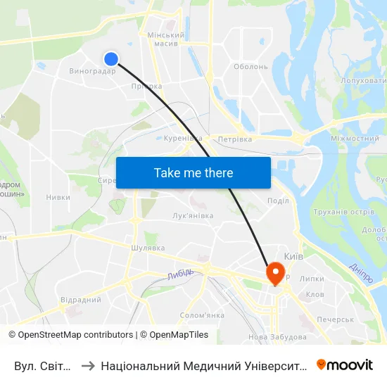 Вул. Світлицького to Національний Медичний Університет Імені О. О. Богомольця map