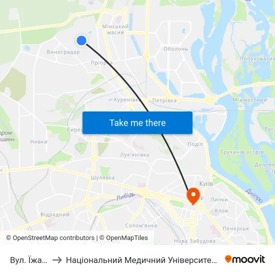 Вул. Їжакевича to Національний Медичний Університет Імені О. О. Богомольця map