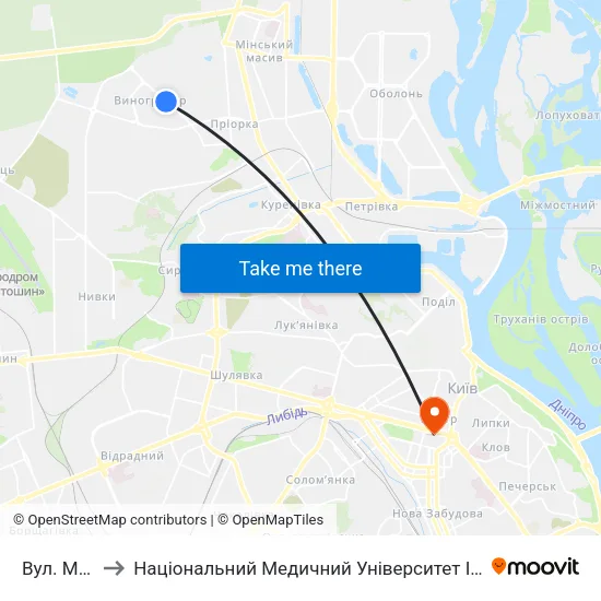 Вул. Межова to Національний Медичний Університет Імені О. О. Богомольця map