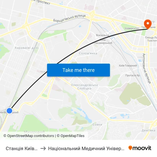 Станція Київ-Волинський to Національний Медичний Університет Імені О. О. Богомольця map