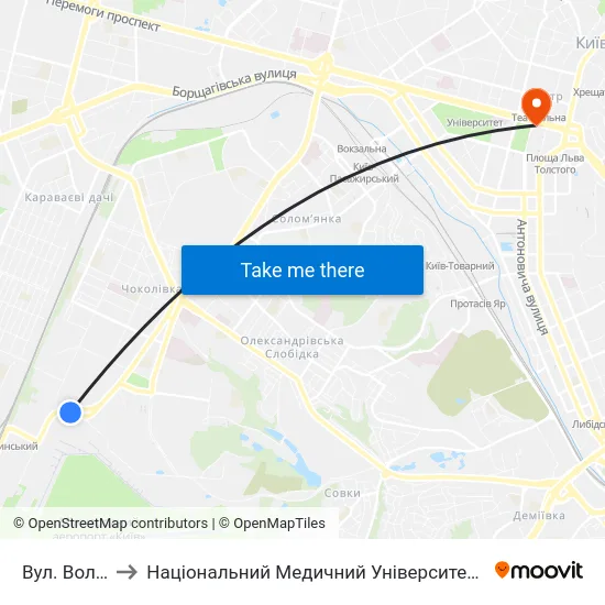 Вул. Волинська to Національний Медичний Університет Імені О. О. Богомольця map