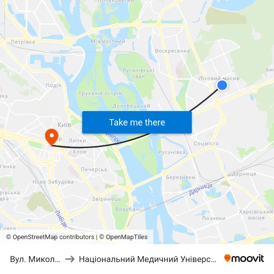 Вул. Миколи Матеюка to Національний Медичний Університет Імені О. О. Богомольця map