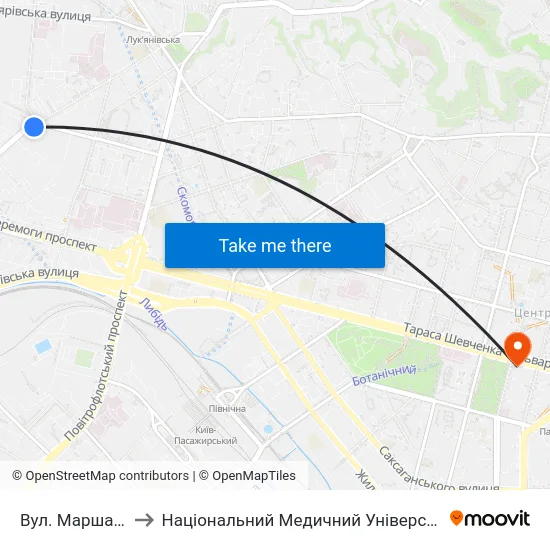 Вул. Маршала Рибалка to Національний Медичний Університет Імені О. О. Богомольця map