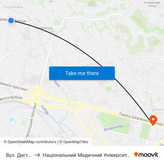 Вул. Дегтярівська to Національний Медичний Університет Імені О. О. Богомольця map