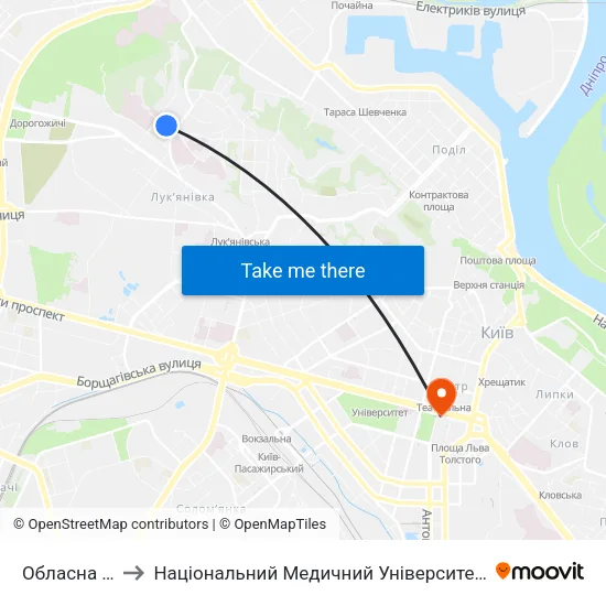 Обласна Лікарня to Національний Медичний Університет Імені О. О. Богомольця map