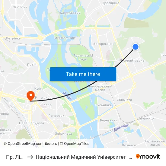 Пр. Лісовий to Національний Медичний Університет Імені О. О. Богомольця map