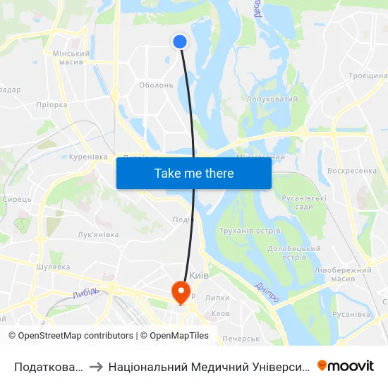 Податкова Інспекція to Національний Медичний Університет Імені О. О. Богомольця map