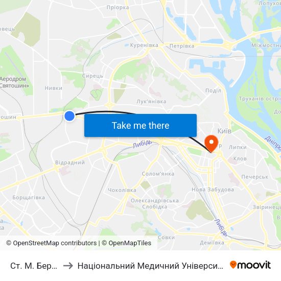 Ст. М. Берестейська to Національний Медичний Університет Імені О. О. Богомольця map