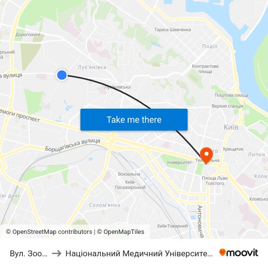 Вул. Зоологічна to Національний Медичний Університет Імені О. О. Богомольця map