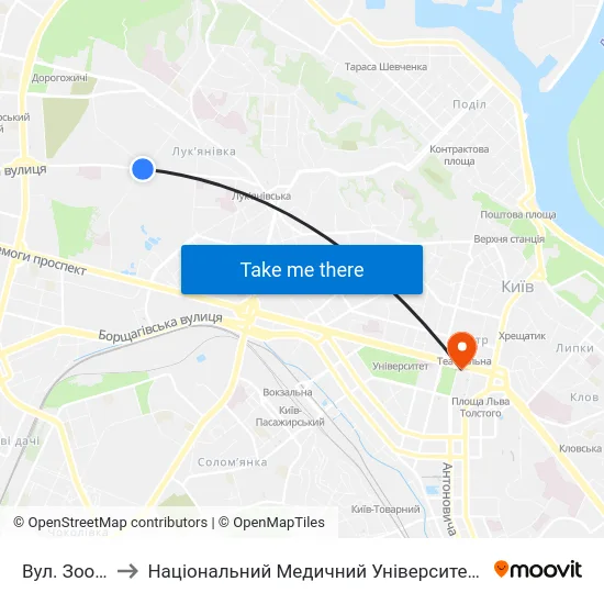 Вул. Зоологічна to Національний Медичний Університет Імені О. О. Богомольця map