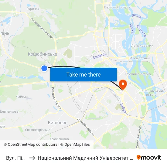 Вул. Підлісна to Національний Медичний Університет Імені О. О. Богомольця map