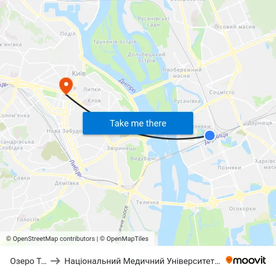 Озеро Тельбін to Національний Медичний Університет Імені О. О. Богомольця map
