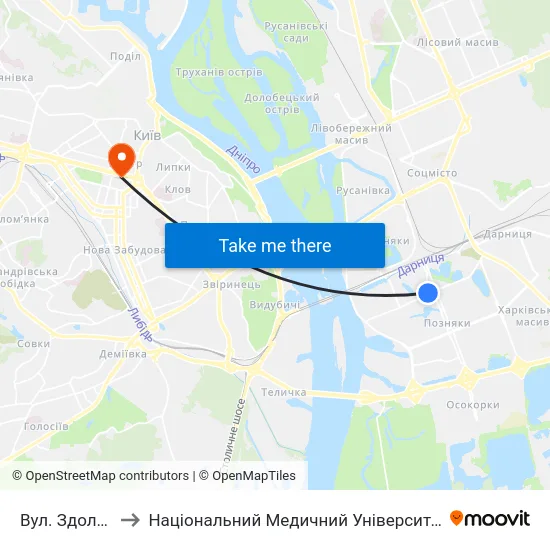 Вул. Здолбунівська to Національний Медичний Університет Імені О. О. Богомольця map