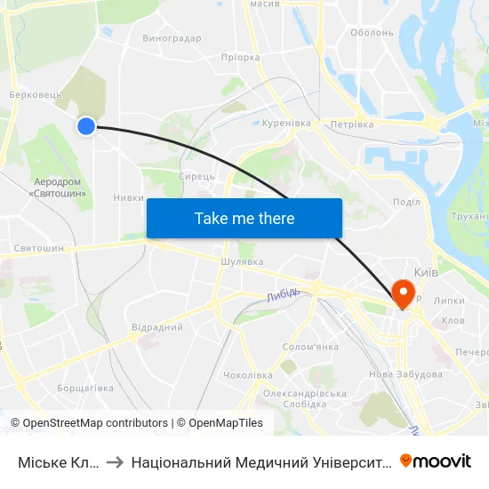 Міське Кладовище to Національний Медичний Університет Імені О. О. Богомольця map