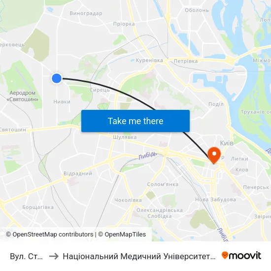 Вул. Стеценка to Національний Медичний Університет Імені О. О. Богомольця map