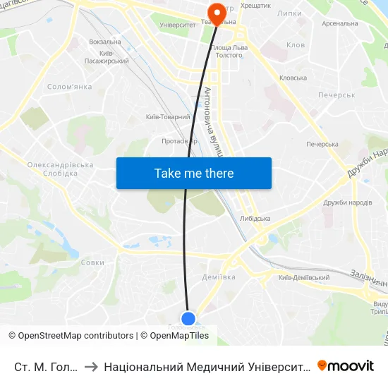 Ст. М. Голосіївська to Національний Медичний Університет Імені О. О. Богомольця map