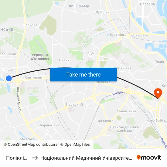 Поліклініка №3 to Національний Медичний Університет Імені О. О. Богомольця map
