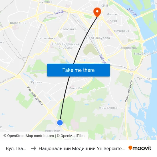 Вул. Івана Сірка to Національний Медичний Університет Імені О. О. Богомольця map