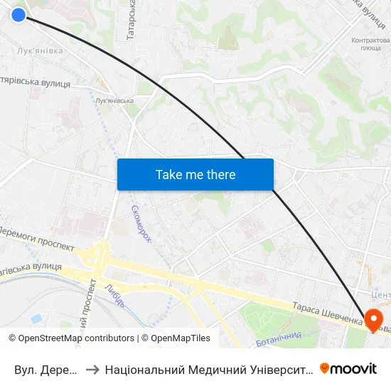 Вул. Деревлянська to Національний Медичний Університет Імені О. О. Богомольця map