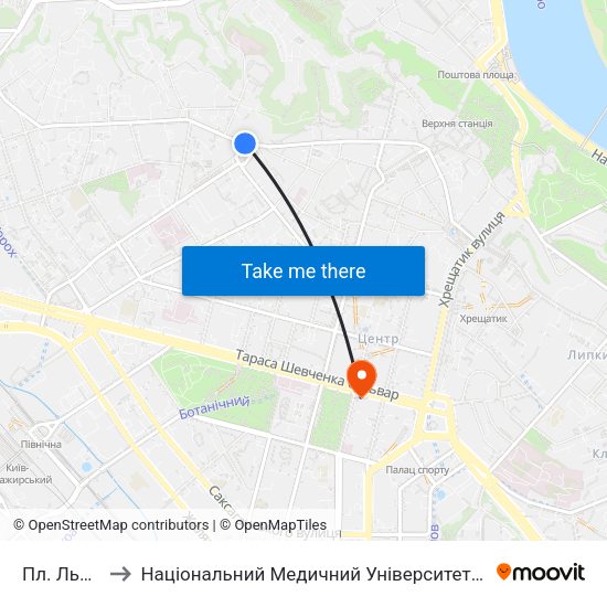Пл. Львівська to Національний Медичний Університет Імені О. О. Богомольця map