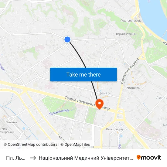 Пл. Львівська to Національний Медичний Університет Імені О. О. Богомольця map