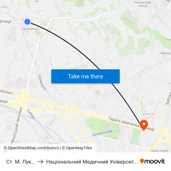 Ст. М. Лук'Янівська to Національний Медичний Університет Імені О. О. Богомольця map