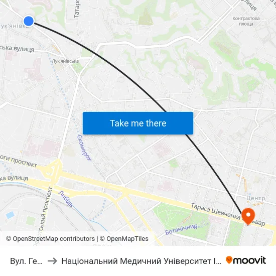 Вул. Герцена to Національний Медичний Університет Імені О. О. Богомольця map