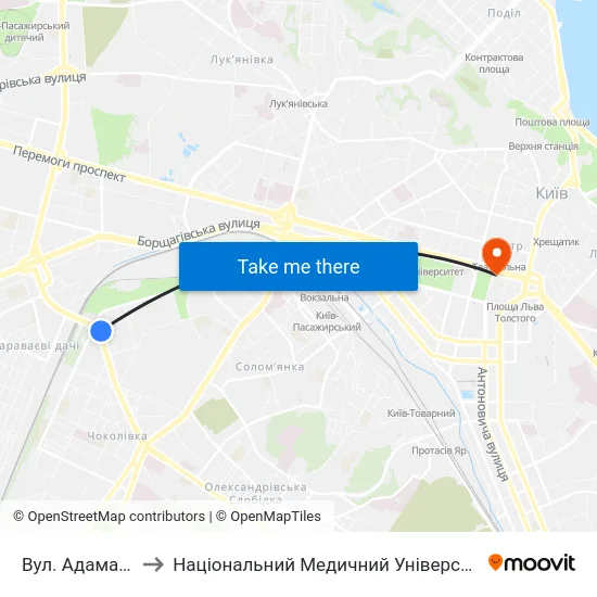 Вул. Адама Міцкевича to Національний Медичний Університет Імені О. О. Богомольця map