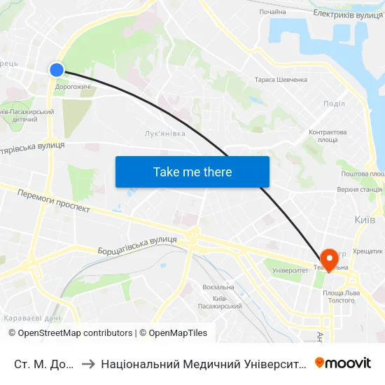 Ст. М. Дорогожичі to Національний Медичний Університет Імені О. О. Богомольця map