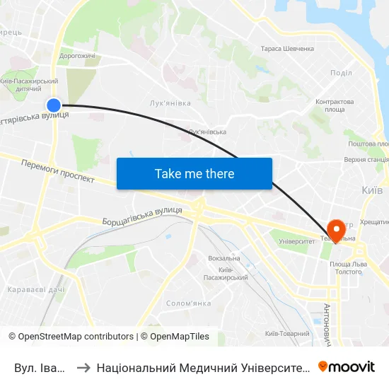 Вул. Івана Гонти to Національний Медичний Університет Імені О. О. Богомольця map