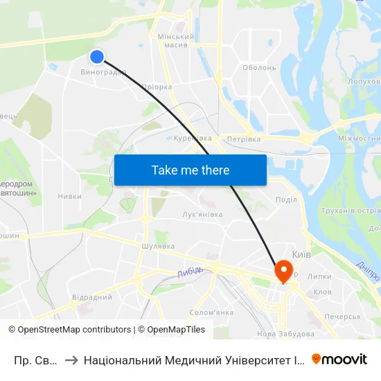 Пр. Свободи to Національний Медичний Університет Імені О. О. Богомольця map