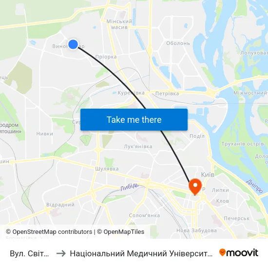 Вул. Світлицького to Національний Медичний Університет Імені О. О. Богомольця map