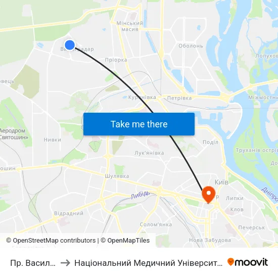 Пр. Василя Порика to Національний Медичний Університет Імені О. О. Богомольця map