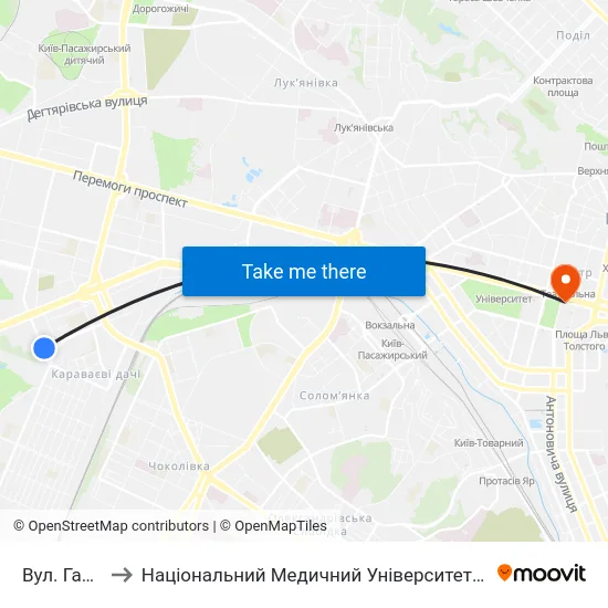 Вул. Гарматна to Національний Медичний Університет Імені О. О. Богомольця map