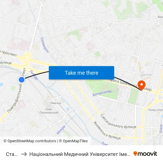 Стадіон to Національний Медичний Університет Імені О. О. Богомольця map