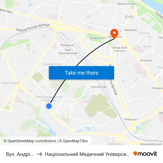 Вул. Андрія Головка to Національний Медичний Університет Імені О. О. Богомольця map