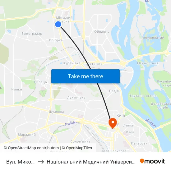 Вул. Миколи Гулака to Національний Медичний Університет Імені О. О. Богомольця map